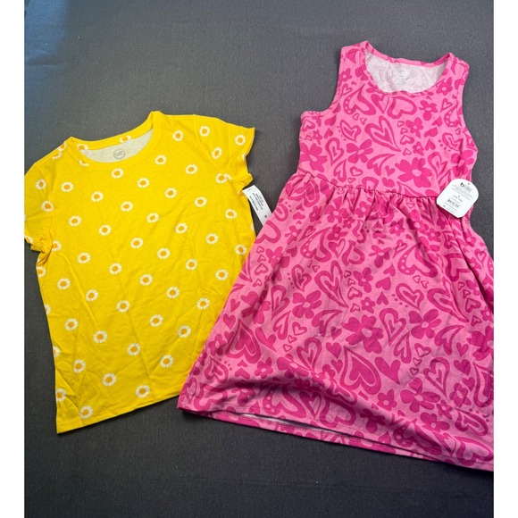 wonder nation Other - Wonder Nation Girls L(10-12)‎ Yellow Daisy Tee & Pink Heart Dress 2-Piece Outfit